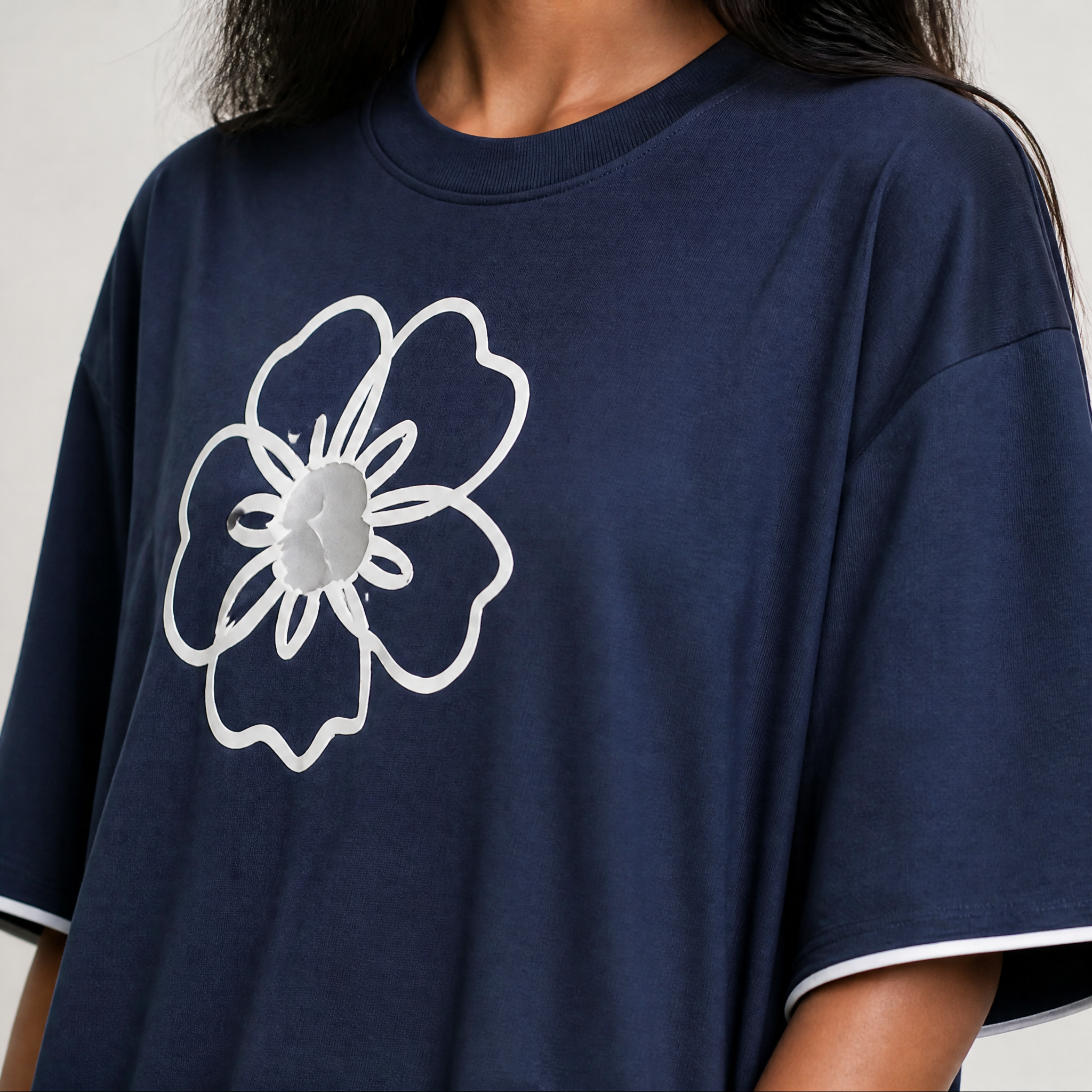 Bare Bloom Tee - Blue Oversized Flower Print T shirt
