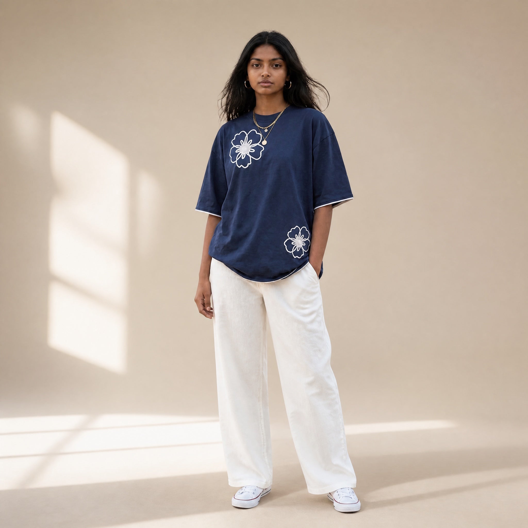 Bare Bloom Tee - Blue Oversized Flower Print T shirt