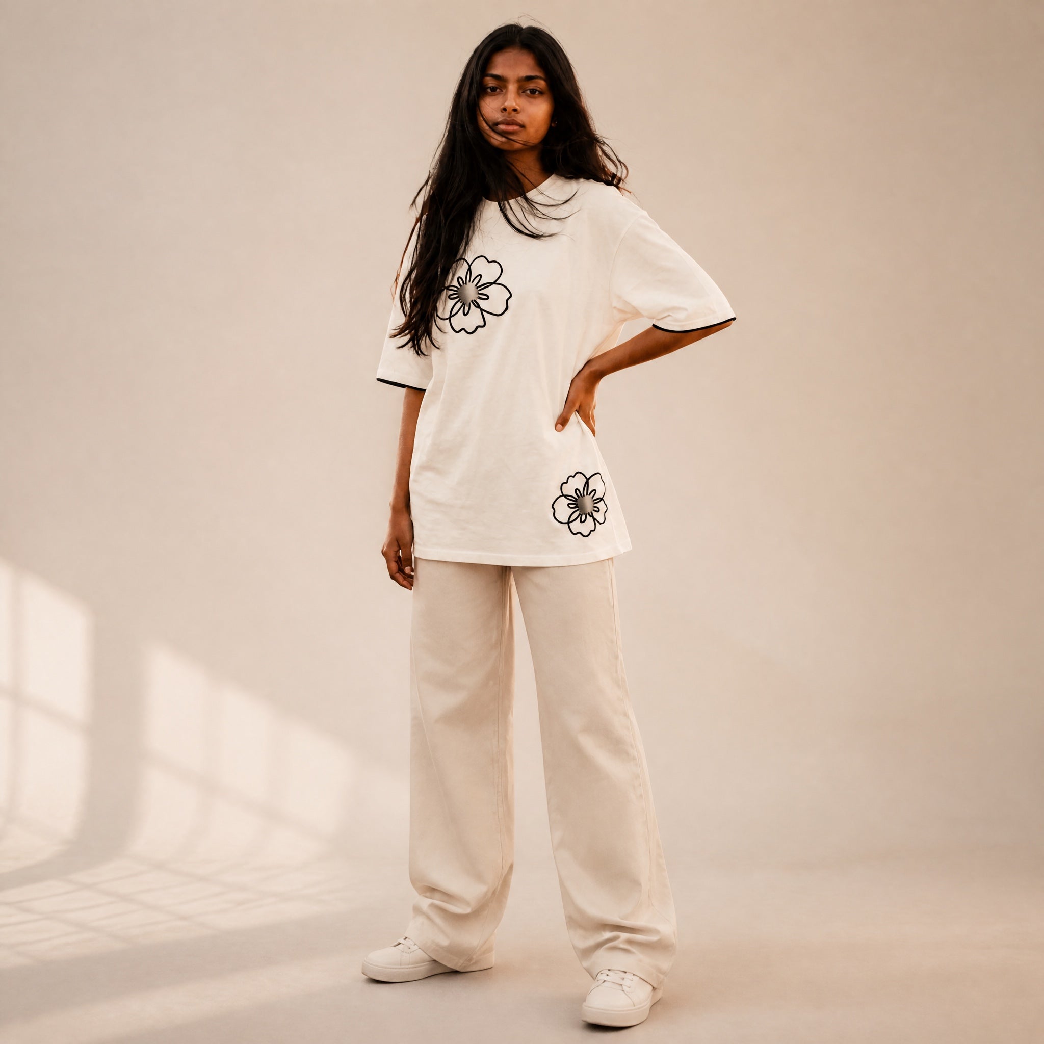 Cloud Bloom Tee - White Oversize Flower Print Tshirt