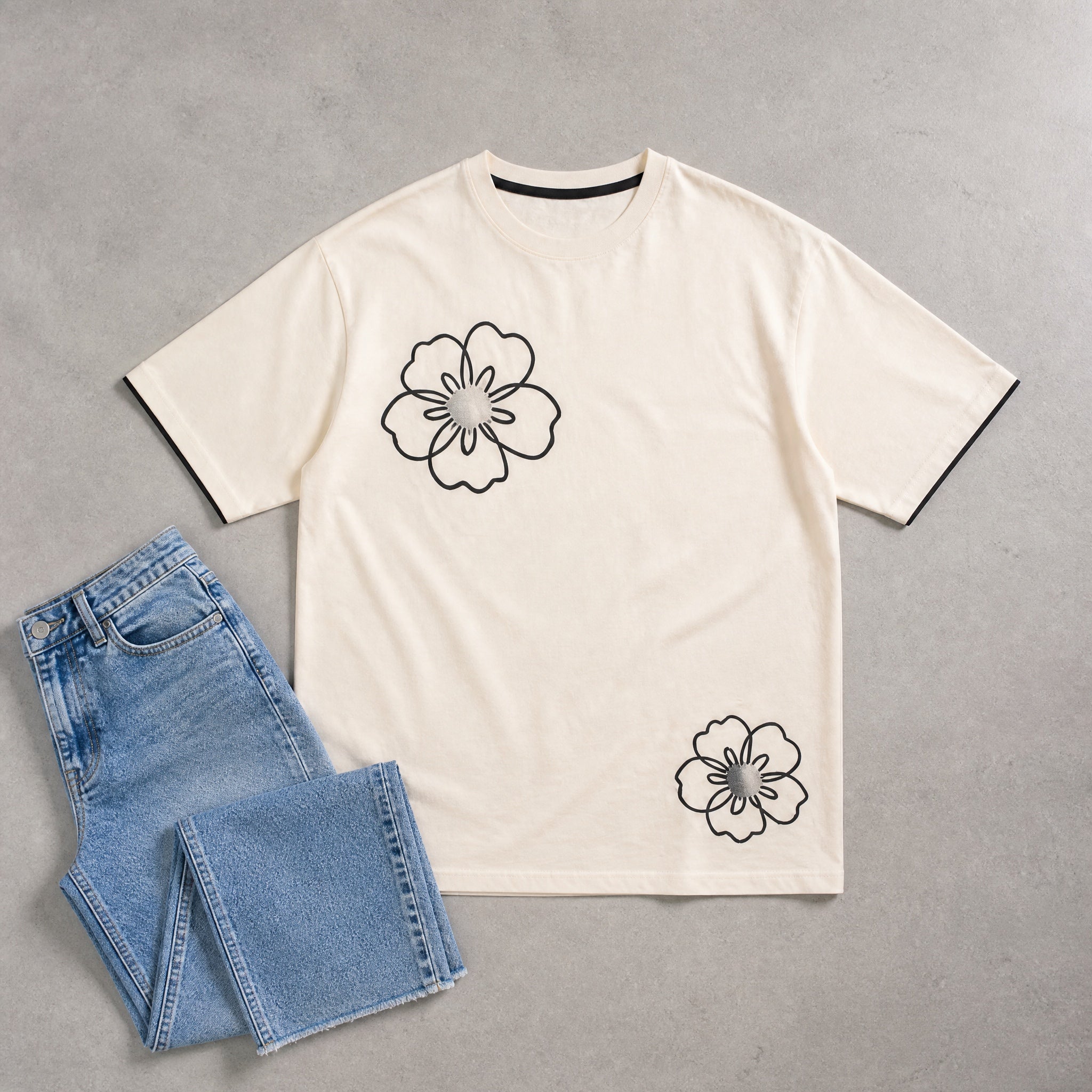Cloud Bloom Tee - White Oversize Flower Print Tshirt