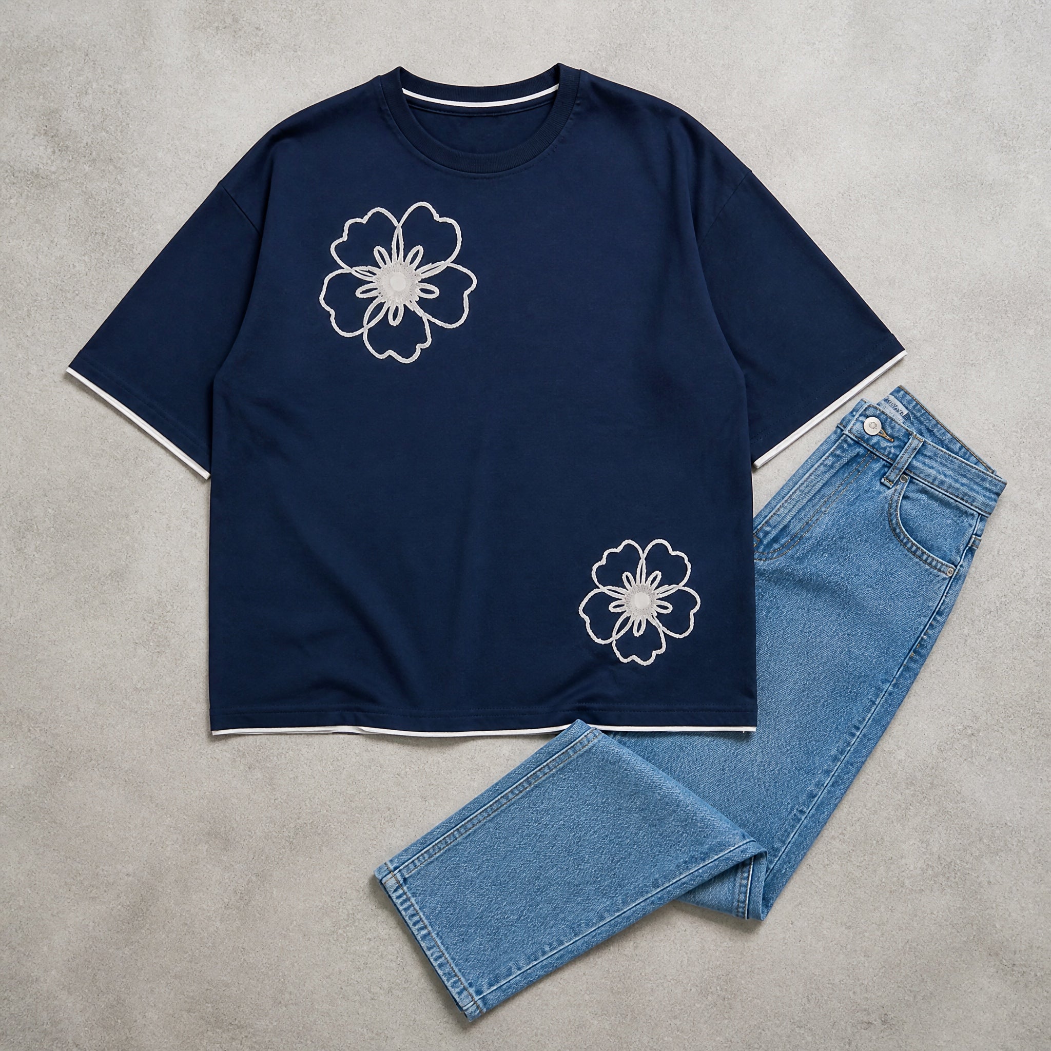 Bare Bloom Tee - Blue Oversized Flower Print T shirt