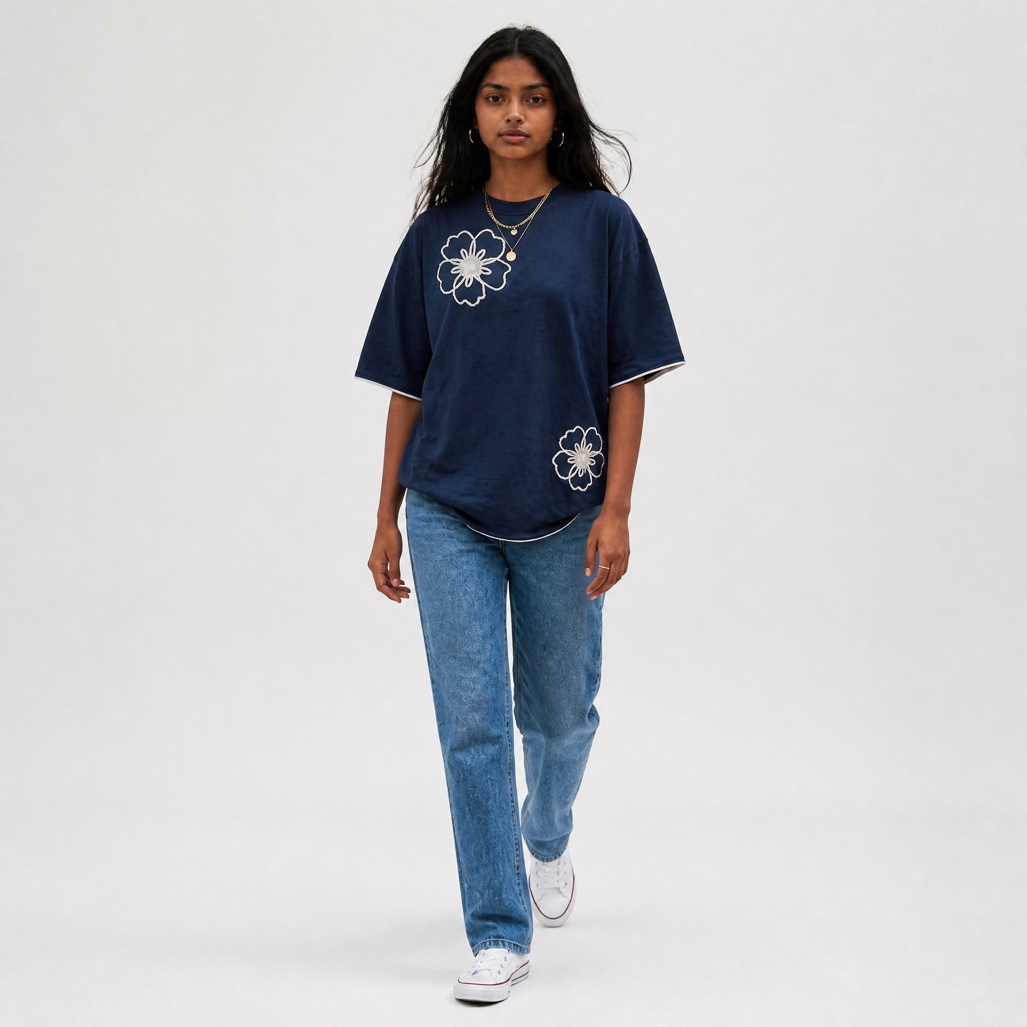Bare Bloom Tee - Blue Oversized Flower Print T shirt