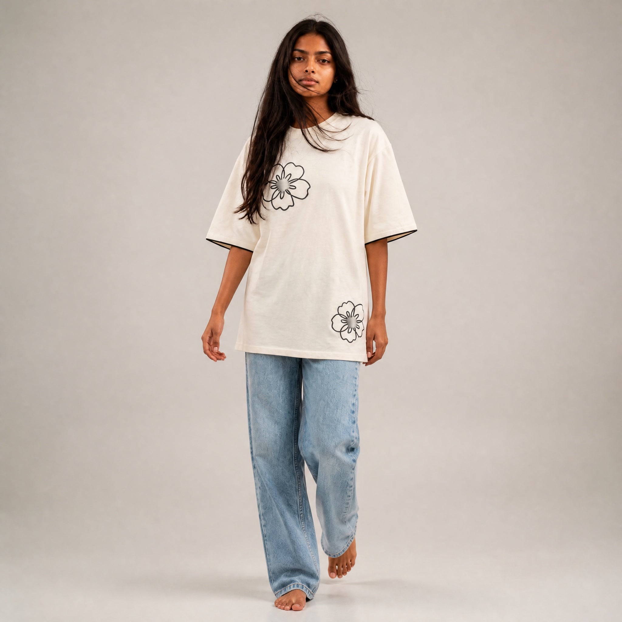 Cloud Bloom Tee - White Oversize Flower Print Tshirt